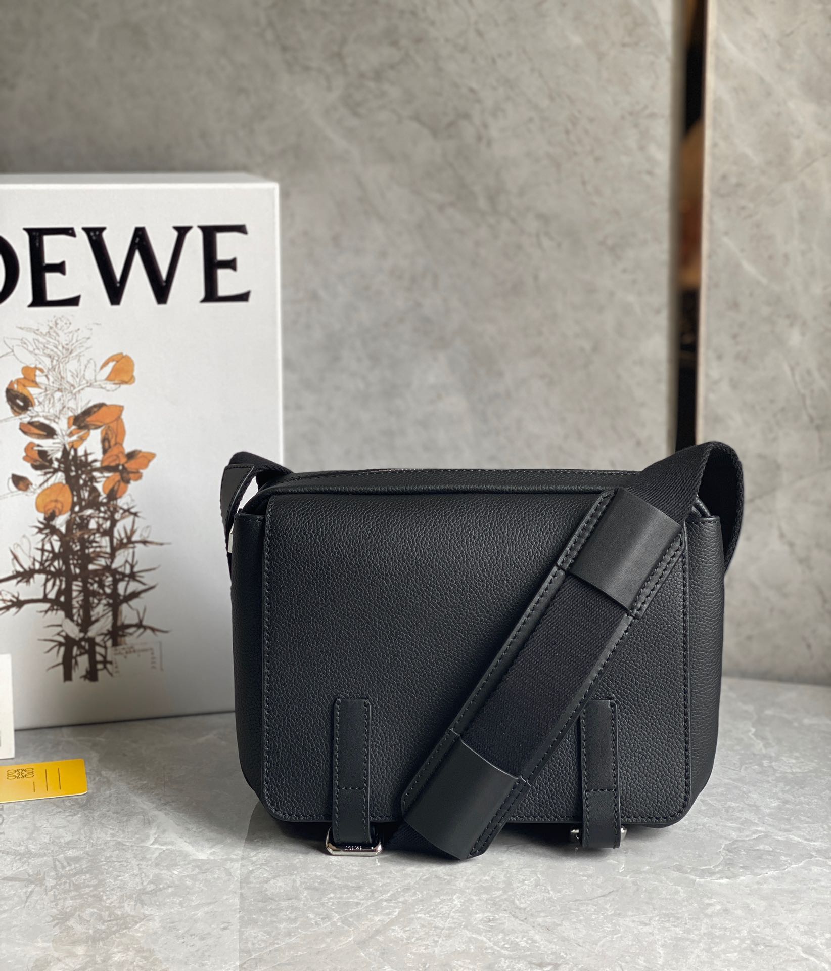 Loewe XS Military Messenger Bag in Soft Grained Calfskin Black